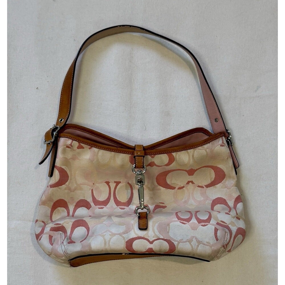Coach Hamptons Optic Signature Clip Hobo Bag 7028 Pink Pastel Vintage Purse READ - Picture 4 of 16